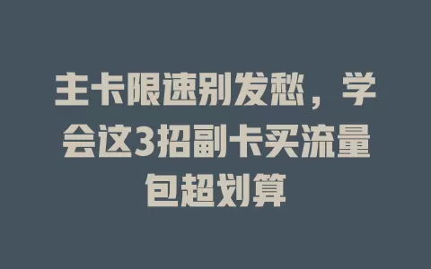 主卡限速别发愁，学会这3招副卡买流量包超划算