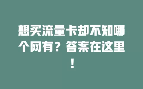 想买流量卡却不知哪个网有？答案在这里！