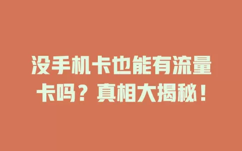 没手机卡也能有流量卡吗？真相大揭秘！