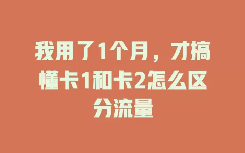 我用了1个月，才搞懂卡1和卡2怎么区分流量