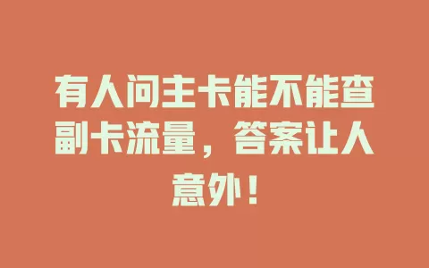 有人问主卡能不能查副卡流量，答案让人意外！