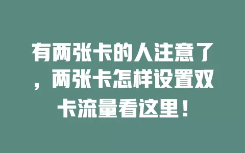 有两张卡的人注意了，两张卡怎样设置双卡流量看这里！
