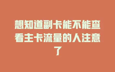 想知道副卡能不能查看主卡流量的人注意了