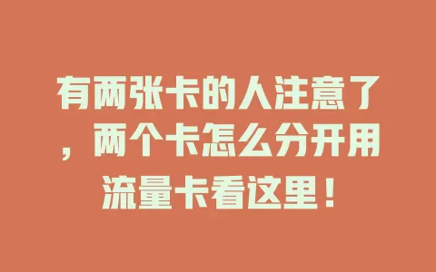 有两张卡的人注意了，两个卡怎么分开用流量卡看这里！