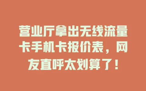 营业厅拿出无线流量卡手机卡报价表，网友直呼太划算了！