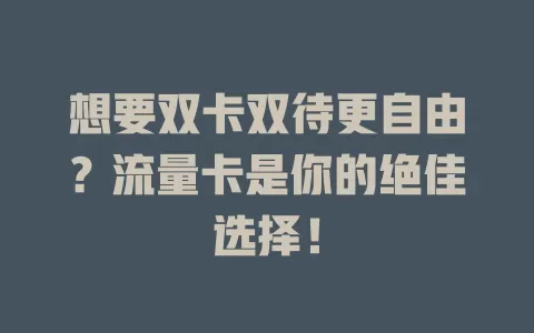 想要双卡双待更自由？流量卡是你的绝佳选择！