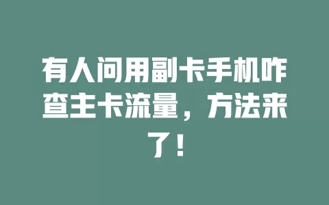 有人问用副卡手机咋查主卡流量，方法来了！