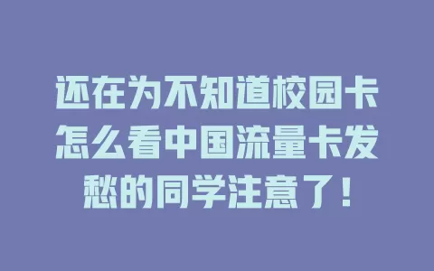 还在为不知道校园卡怎么看中国流量卡发愁的同学注意了！