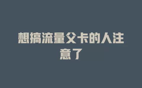 想搞流量父卡的人注意了