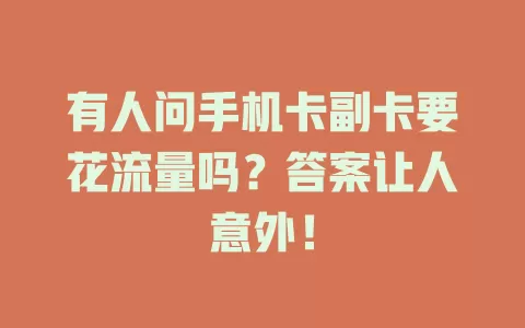 有人问手机卡副卡要花流量吗？答案让人意外！