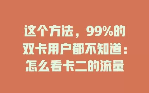 这个方法，99%的双卡用户都不知道：怎么看卡二的流量