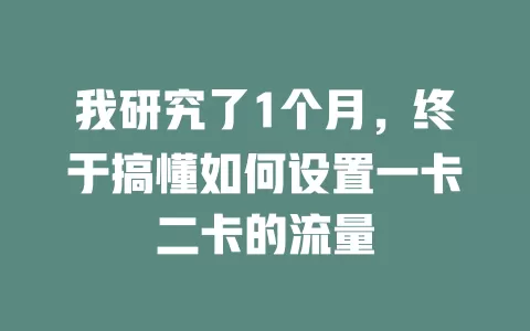 我研究了1个月，终于搞懂如何设置一卡二卡的流量