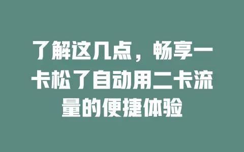 了解这几点，畅享一卡松了自动用二卡流量的便捷体验