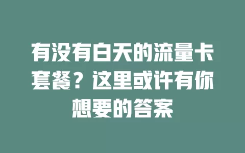 有没有白天的流量卡套餐？这里或许有你想要的答案
