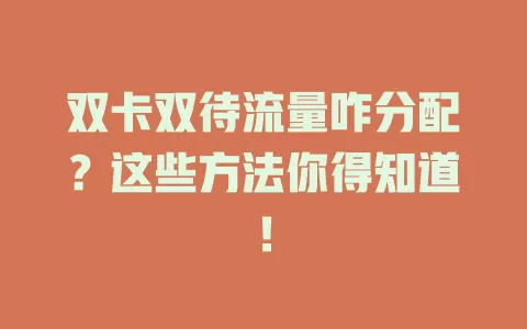 双卡双待流量咋分配？这些方法你得知道！