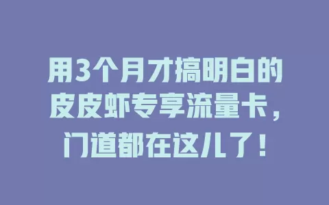 用3个月才搞明白的皮皮虾专享流量卡，门道都在这儿了！