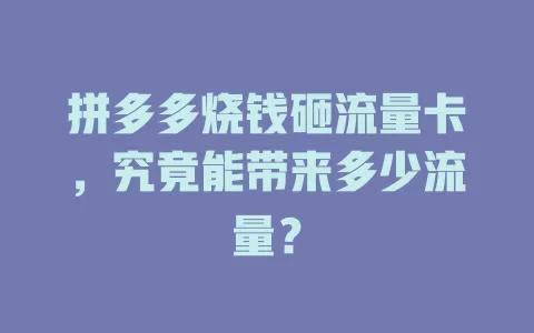 拼多多烧钱砸流量卡，究竟能带来多少流量？
