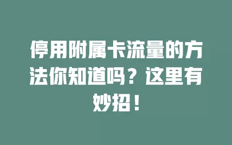 停用附属卡流量的方法你知道吗？这里有妙招！