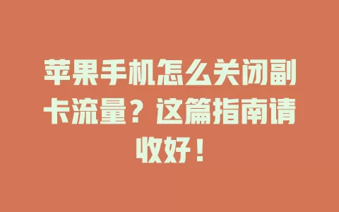 苹果手机怎么关闭副卡流量？这篇指南请收好！