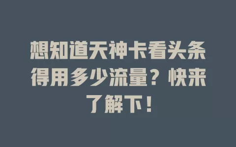 想知道天神卡看头条得用多少流量？快来了解下！