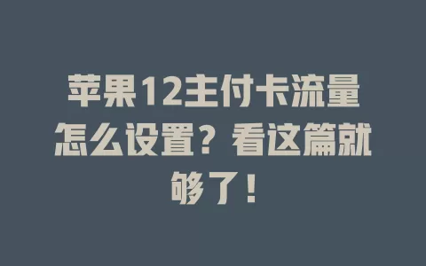 苹果12主付卡流量怎么设置？看这篇就够了！