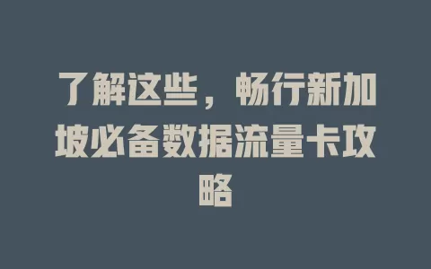 了解这些，畅行新加坡必备数据流量卡攻略