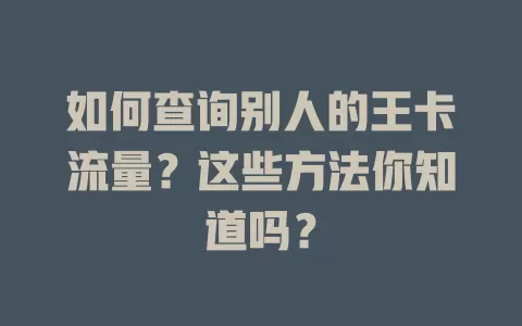 如何查询别人的王卡流量？这些方法你知道吗？