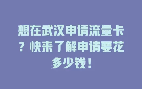 想在武汉申请流量卡？快来了解申请要花多少钱！