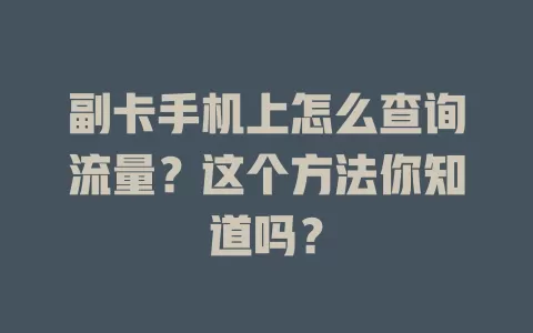 副卡手机上怎么查询流量？这个方法你知道吗？