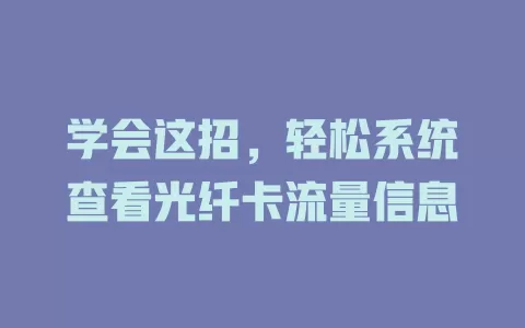 学会这招，轻松系统查看光纤卡流量信息
