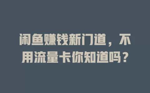 闲鱼赚钱新门道，不用流量卡你知道吗？