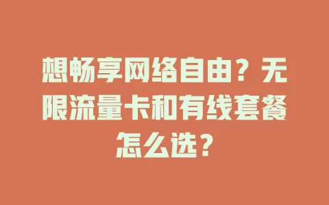 想畅享网络自由？无限流量卡和有线套餐怎么选？