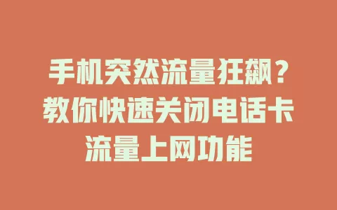 手机突然流量狂飙？教你快速关闭电话卡流量上网功能