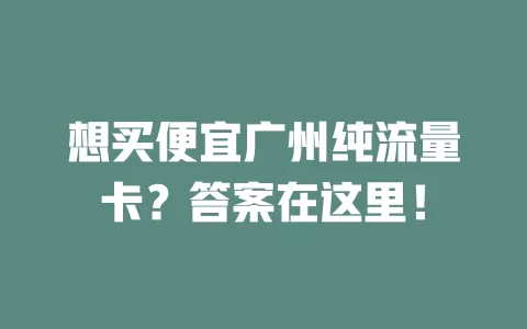 想买便宜广州纯流量卡？答案在这里！