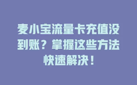麦小宝流量卡充值没到账？掌握这些方法快速解决！