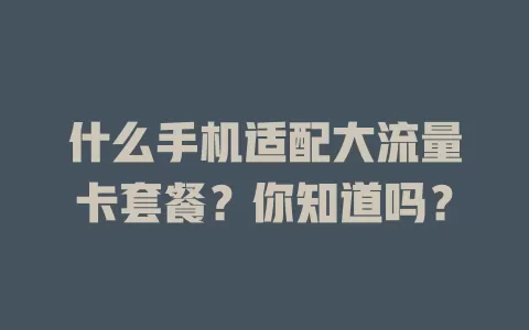 什么手机适配大流量卡套餐？你知道吗？