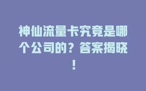 神仙流量卡究竟是哪个公司的？答案揭晓！