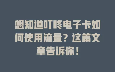 想知道叮咚电子卡如何使用流量？这篇文章告诉你！