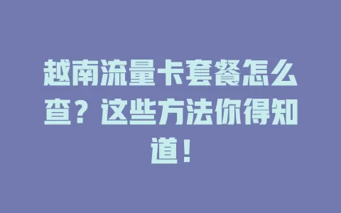 越南流量卡套餐怎么查？这些方法你得知道！