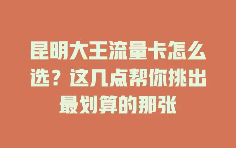 昆明大王流量卡怎么选？这几点帮你挑出最划算的那张