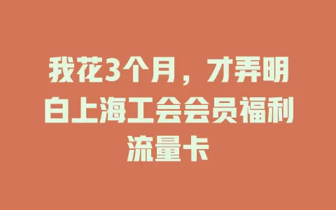 我花3个月，才弄明白上海工会会员福利流量卡