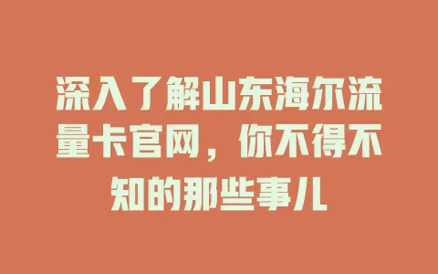 深入了解山东海尔流量卡官网，你不得不知的那些事儿