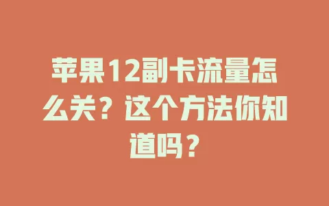 苹果12副卡流量怎么关？这个方法你知道吗？
