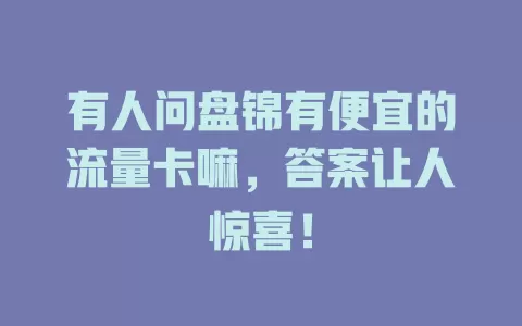 有人问盘锦有便宜的流量卡嘛，答案让人惊喜！