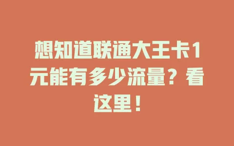 想知道联通大王卡1元能有多少流量？看这里！