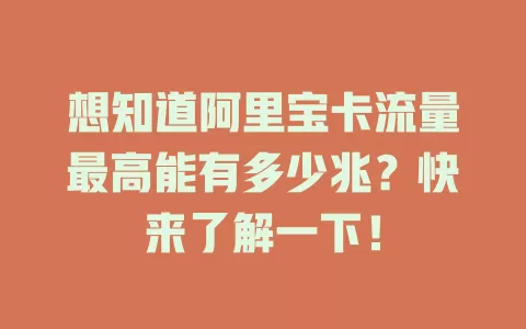 想知道阿里宝卡流量最高能有多少兆？快来了解一下！