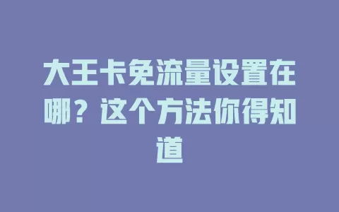 大王卡免流量设置在哪？这个方法你得知道