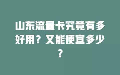山东流量卡究竟有多好用？又能便宜多少？