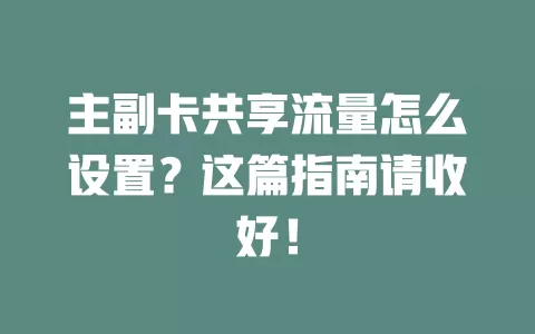 主副卡共享流量怎么设置？这篇指南请收好！