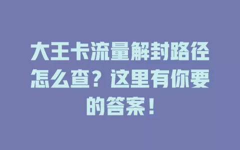 大王卡流量解封路径怎么查？这里有你要的答案！